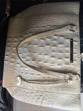 Brahmin Cream Croc-Embossed Leather Tote